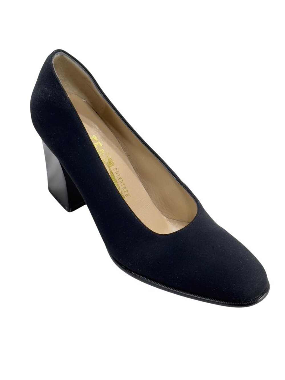 Salvatore Ferragamo Black Suede Block Heel Pumps Womens Size 6AA Classy Made In